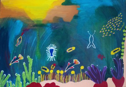 Cuadro pintado con acrílicos. Representa el fondo del mar de Tailandia. Colorido, alegre y precioso.